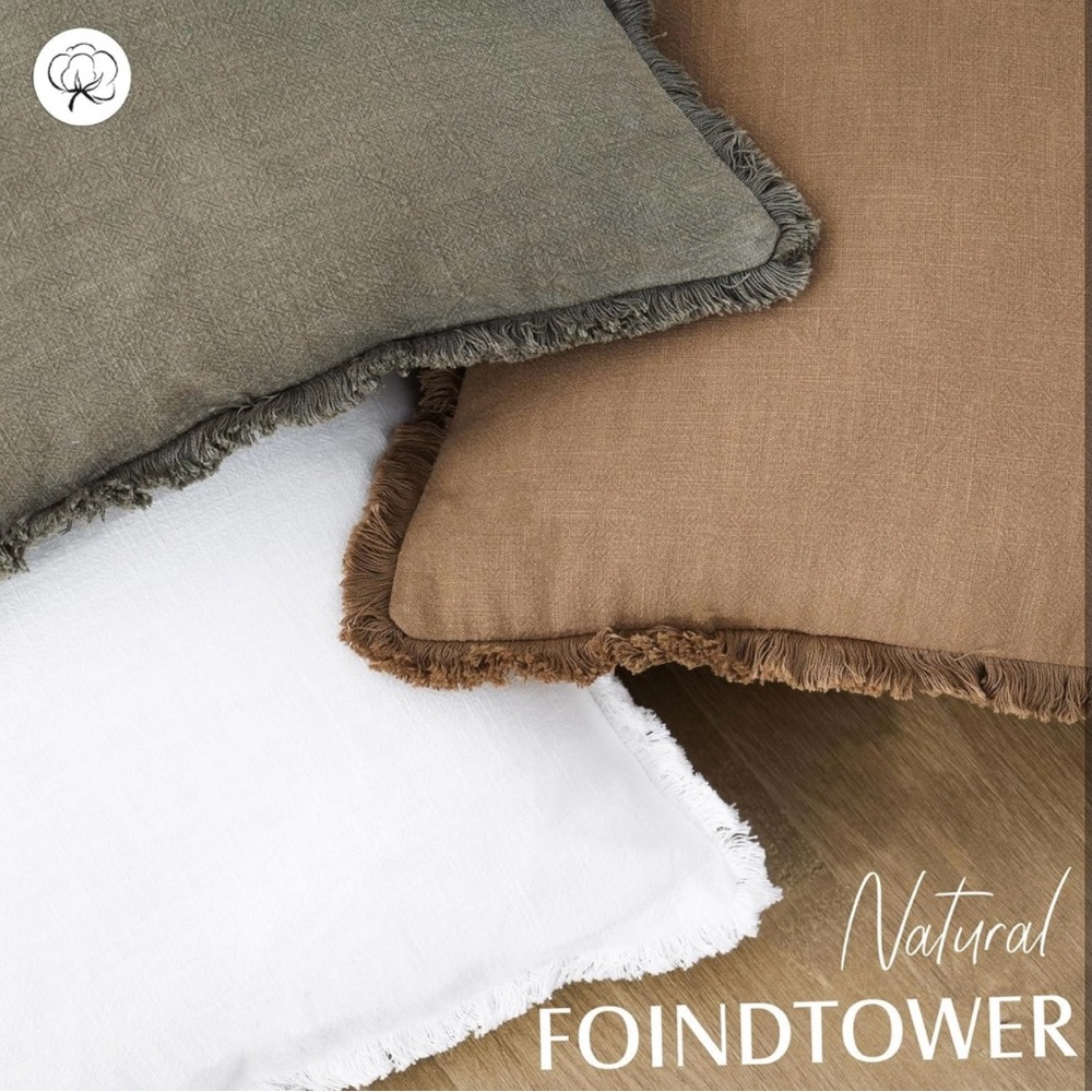 New! Foindtower Set of 2 Decorative Linen Fringe Throw Pillow Covers, Brown